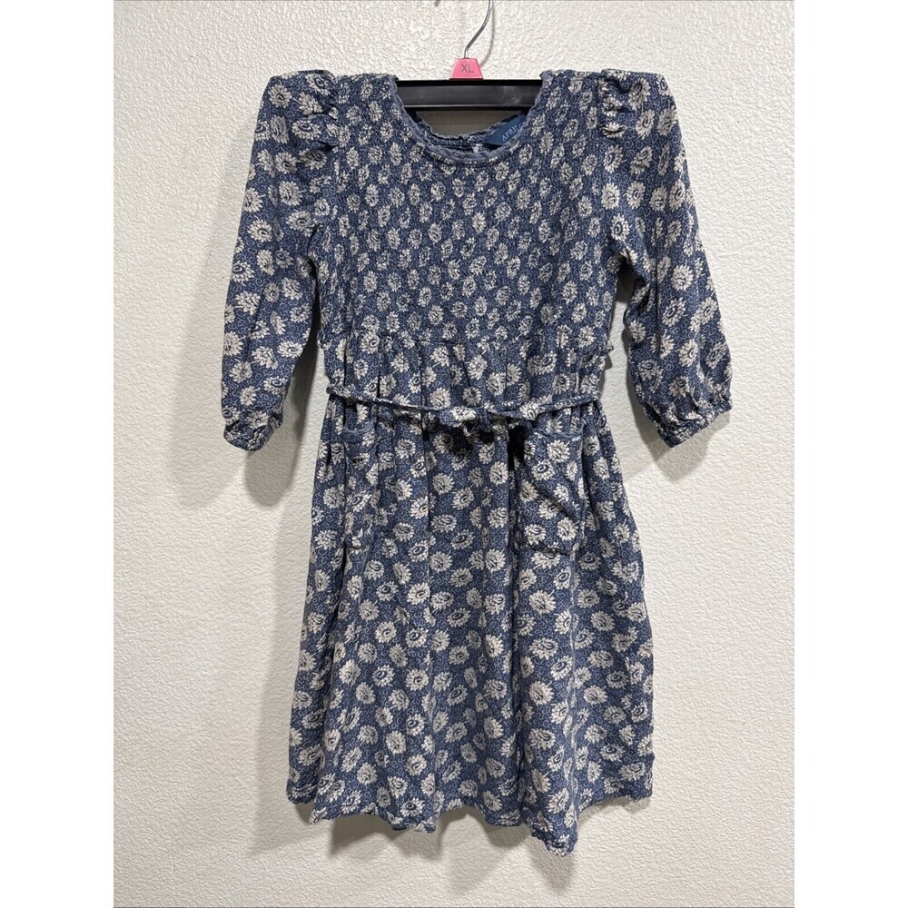 Vintage April Cornell Cornelloki Girls Blue Floral Dress Girls Size 3/4